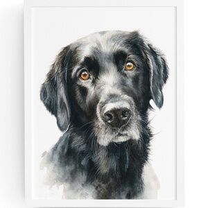 Watercolor Black Golden Retriever Dog Portrait Wall Art Print, Unframed